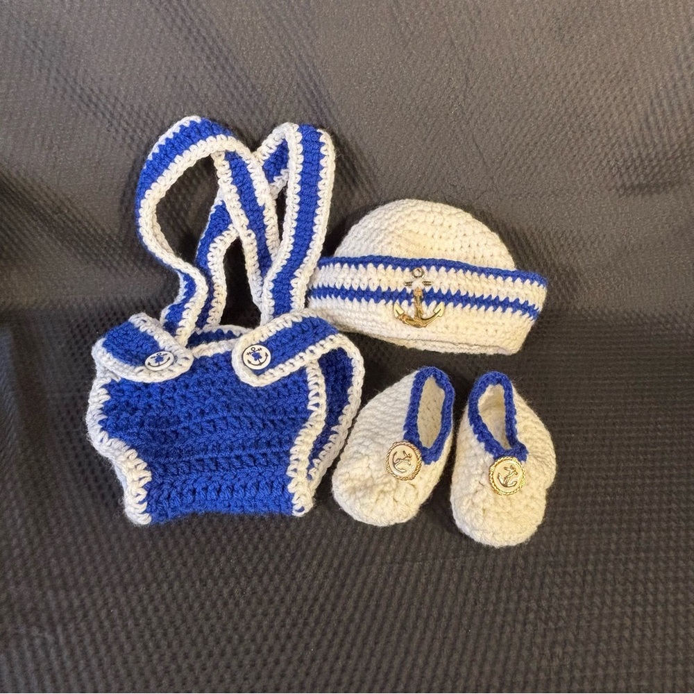 Crochet Navy/ sailor/ newborn/ infant crochet photoshoot boutique